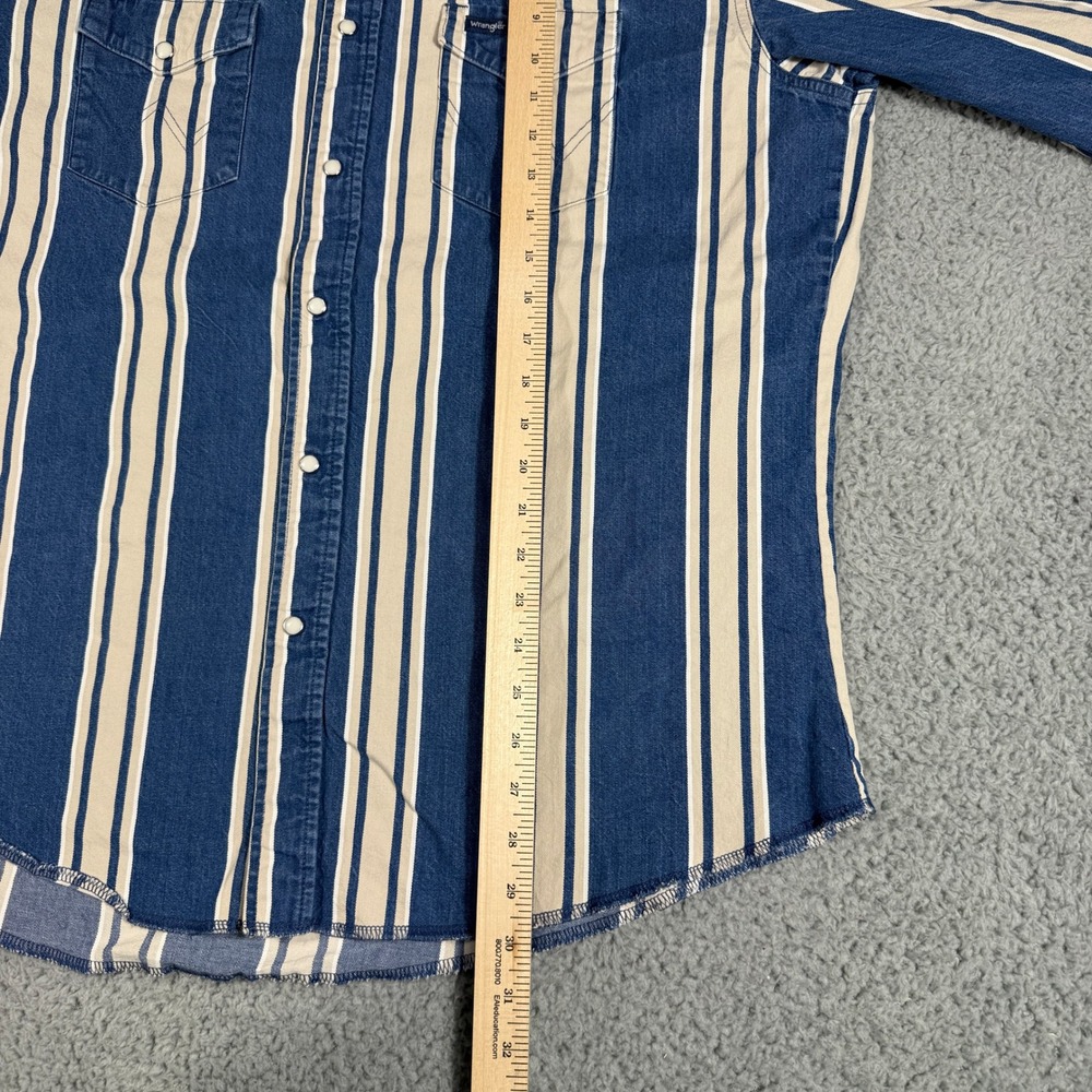 Vintage Wrangler Denim Pearl Snap Western Shirt Men's XL Blue Stripe Workwear - Picture 7 of 9